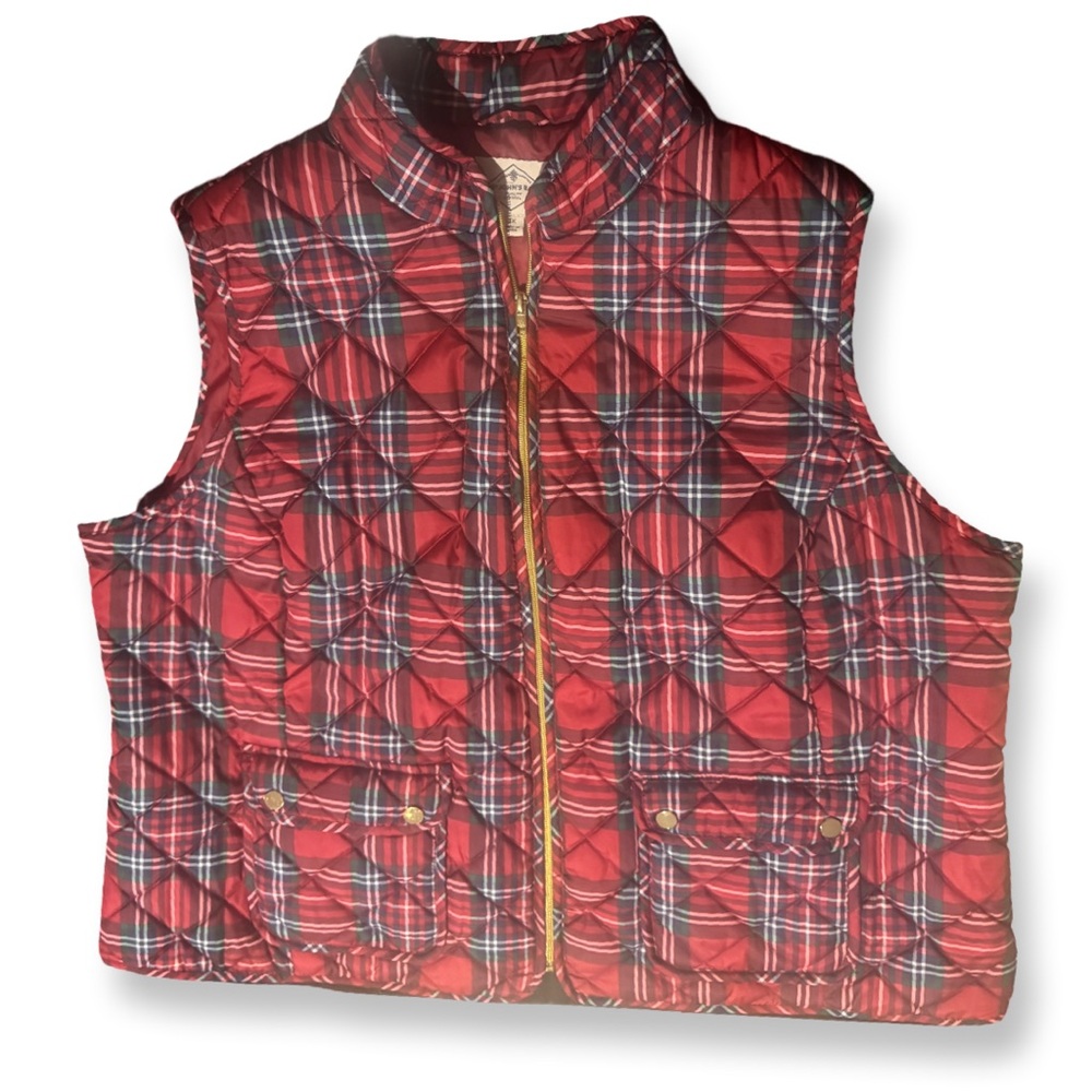 St. John's Bay Red Plaid Quilted Vest 3X